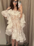 Princess Ball Gown Off The Shoulder White Lace Short Mini Formal 8th Grade Homecoming Dresses Middle School Short Cocktail Dress Hoco Outfits HZ1121