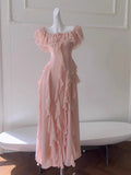 Sexy A Line Off The Shoulder Blush Pink Chiffon Long Prom Dresses Party Dress 20th Birthday Outfits Graduation Dresses HZ1121