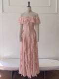 Sexy A Line Off The Shoulder Blush Pink Chiffon Long Prom Dresses Party Dress 20th Birthday Outfits Graduation Dresses HZ1121