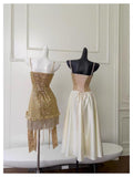 Modest Sheath Spaghetti Straps Gold Sequin Formal 8th Grade Homecoming Dresses Middle School Short Birthday Gowns Graduation Dress Hoco Outfits HZ1121