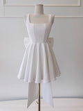 Modest A Line Square Neck White Formal 8th Grade Homecoming Dresses Middle School Short Birthday Gowns Graduation Dress Hoco Outfits HZ1121
