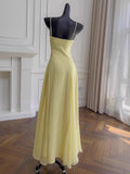 Simple A line Spaghetti Straps Yellow Chiffon Long Prom Dresses Party Dress 20th Birthday Outfits Graduation Dresses HZ1121