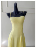 Simple A line Spaghetti Straps Yellow Chiffon Long Prom Dresses Party Dress 20th Birthday Outfits Graduation Dresses HZ1121