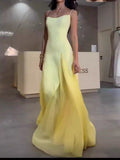 Simple A line Spaghetti Straps Yellow Chiffon Long Prom Dresses Party Dress 20th Birthday Outfits Graduation Dresses HZ1121