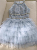 Modest A Line Jewel Neck Light Sky Blue Tulle Formal 8th Grade Homecoming Dress High School Short 18th Birthday Outfits Graduation Dress Hoco Dresses HZ1121