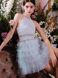 Modest A Line Jewel Neck Light Sky Blue Tulle Formal 8th Grade Homecoming Dress High School Short 18th Birthday Outfits Graduation Dress Hoco Dresses HZ1121