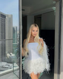 Aesthetic Sheath Strapless White Sequin Formal 8th Grade Tight Homecoming Dress Middle School Short 18th Birthday Outfits Graduation Dress Hoco Dresses HZ1121