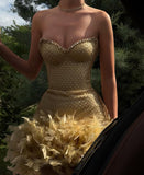 Pretty Sheath Sweetheart Gold Sequin Beads Feathers Short Formal Homecoming Dress Middle School Short 21st Birthday Outfits Graduation Dress Mini Cocktail Dresses HZ1121