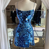 Aesthetic Sheath Spaghetti Straps Royal Blue Sequin Tight Mini Formal Homecoming Dress Short Cocktail Outfits Graduation Dress Hoco Dress HZ1121