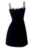 Modest Sheath Square Neck Black Satin Formal Short Homecoming Dress Middle School Short 21st Birthday Outfits Graduation Dress Cocktail Dresses HZ1121