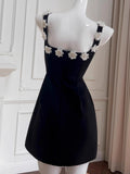 Modest Sheath Square Neck Black Satin Formal Short Homecoming Dress Middle School Short 21st Birthday Outfits Graduation Dress Cocktail Dresses HZ1121