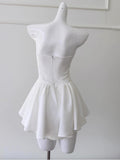 Aesthetic A line Strapless White Formal Tight Homecoming Dress Middle School Short 18th Birthday Outfits Graduation Dress Hoco Dresses HZ1121
