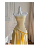 Simple A Line Strapless Yellow Chiffon Long Prom Dresses Party Dress 20th Birthday Outfits Graduation Dresses HZ1121