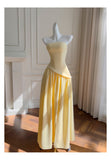 Simple A Line Strapless Yellow Chiffon Long Prom Dresses Party Dress 20th Birthday Outfits Graduation Dresses HZ1121