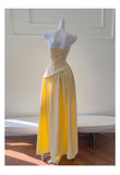 Simple A Line Strapless Yellow Chiffon Long Prom Dresses Party Dress 20th Birthday Outfits Graduation Dresses HZ1121