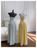 Simple A Line Strapless Yellow Chiffon Long Prom Dresses Party Dress 20th Birthday Outfits Graduation Dresses HZ1121