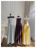 Simple A Line Strapless Yellow Chiffon Long Prom Dresses Party Dress 20th Birthday Outfits Graduation Dresses HZ1121