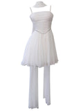 Aesthetic A line Spaghetti Straps White Chiffon Formal Mini Homecoming Dress Middle School Short 19th Birthday Outfits Graduation Dress Hoco Dresses HZ1121