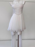 Aesthetic A line Spaghetti Straps White Chiffon Formal Mini Homecoming Dress Middle School Short 19th Birthday Outfits Graduation Dress Hoco Dresses HZ1121