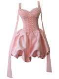 Pretty Ball Gown Straps Pink Satin Formal Homecoming Dress Middle School Short 21st Birthday Outfits Graduation Dress Mini Cocktail Dresses HZ1121