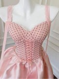 Pretty Ball Gown Straps Pink Satin Formal Homecoming Dress Middle School Short 21st Birthday Outfits Graduation Dress Mini Cocktail Dresses HZ1121