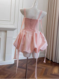 Pretty Ball Gown Straps Pink Satin Formal Homecoming Dress Middle School Short 21st Birthday Outfits Graduation Dress Mini Cocktail Dresses HZ1121