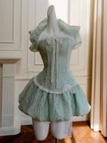 Cute Ball Gown Light Green Satin Formal Short Mini Homecoming Dress Middle School 20th Birthday Outfits Graduation Dress Cocktail Dresses HZ1121