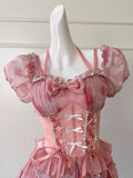 Cute Ball Gown Square Neck Pink Corset Back Mini Short Formal Cocktail Dress Homecoming Dresses Summer Middle School Hoco Dress Homecoming Outfits 19th Birthday Outfit HZ1121