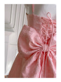 Aesthetic A line Spaghetti Straps Pink Floral Printed Pattern Formal Mini Homecoming Dress Short Cocktail Outfits Graduation Dress Hoco Dress HZ1121