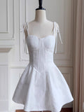 Modest A Line Spaghetti Straps White Satin Short Formal Homecoming Dress Middle School Short 20th Birthday Outfits Graduation Dress Cocktail Dresses HZ1121