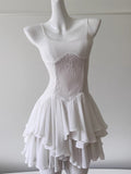 Modest A Line Spaghetti Straps White Chiffon Short Formal Homecoming Dress Middle School Short 20th Birthday Outfits Graduation Dress Cocktail Dresses HZ1121