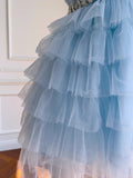 Modest A Line Jewel Neck Light Sky Blue Tulle Formal 8th Grade Homecoming Dress High School Short 18th Birthday Outfits Graduation Dress Hoco Dresses HZ1121