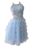 Modest A Line Jewel Neck Light Sky Blue Tulle Formal 8th Grade Homecoming Dress High School Short 18th Birthday Outfits Graduation Dress Hoco Dresses HZ1121