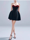 Aesthetic A Line Spaghetti Straps Black Satin Mini Formal Homecoming Dress Short Cocktail Outfits Graduation Dress Hoco Dress HZ1121