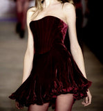 Cute A Line Strapless Velvet Burgundy Formal 8th Grade Homecoming Dresses Summer Middle School Hoco Dress Homecoming Outfits HZ1121