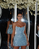 Sexy Sheath Sequin Blue Short Formal Homecoming Dress Middle School Short 16th Birthday Outfits Graduation Dress Cocktail Dresses HZ1121