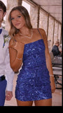 Sexy Sheath Spaghetti Straps Sequin Royal Blue Short Formal Homecoming Dress Middle School Short 16th Birthday Outfits Graduation Dress Cocktail Dresses HZ1121