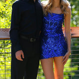 Sexy Sheath Spaghetti Straps Sequin Royal Blue Short Formal Homecoming Dress Middle School Short 16th Birthday Outfits Graduation Dress Cocktail Dresses HZ1121