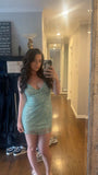Sexy Sheath Spaghetti Straps Sequin Mint Green Short Formal Homecoming Dress Middle School Short 16th Birthday Outfits Graduation Dress Cocktail Dresses HZ1121