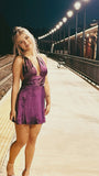 Sexy A Line Halter Grape Satin Short Formal Homecoming Dress Middle School Short 16th Birthday Outfits Graduation Dress Cocktail Dresses HZ1121