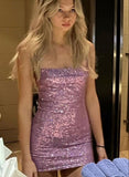 Simple Sheath Strapless Pink Sequin Short Formal Homecoming Dress Middle School Short 20th Birthday Outfits Graduation Dress Cocktail Dresses HZ1121