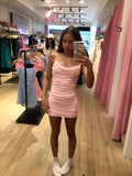 Modest Sheath Spaghetti Straps Blush Pink Sequin Short Formal Homecoming Dress Middle School Short 18th Birthday Outfits Graduation Dress Cocktail Dresses HZ1121