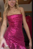 Modest Sheath Straps Pink Sequin Short Formal Homecoming Dress Middle School Short 18th Birthday Outfits Graduation Dress Cocktail Dresses HZ1121