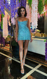 Simple A Line Square Neck Blue Sequin Short Formal Homecoming Dress Middle School Short 20th Birthday Outfits Graduation Dress Cocktail Dresses HZ1121