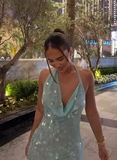 Elegant Mermaid Halter Light Green Sequin Long Prom Dresses Party Dress 21st Birthday Outfits Graduation Dresses HZ1121