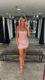 Pretty Sheath Spaghetti Straps Sequin Formal Homecoming Dresses Short 21st Birthday Outfits Graduation Dress Mini Cocktail Dresses HZ1121