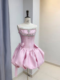 Modest Ball Gown Spaghetti Straps Satin Short Formal Homecoming Dress Middle School Short 18th Birthday Outfits Graduation Dress Cocktail Dresses HZ1121