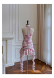 Pretty Sheath Halter Pink Floral Chiffon Short Formal Homecoming Dresses Middle School Short 21st Birthday Outfits Graduation Dress Mini Cocktail Dresses HZ1121