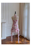 Pretty Sheath Halter Pink Floral Chiffon Short Formal Homecoming Dresses Middle School Short 21st Birthday Outfits Graduation Dress Mini Cocktail Dresses HZ1121