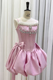 Modest Ball Gown Spaghetti Straps Satin Short Formal Homecoming Dress Middle School Short 18th Birthday Outfits Graduation Dress Cocktail Dresses HZ1121
